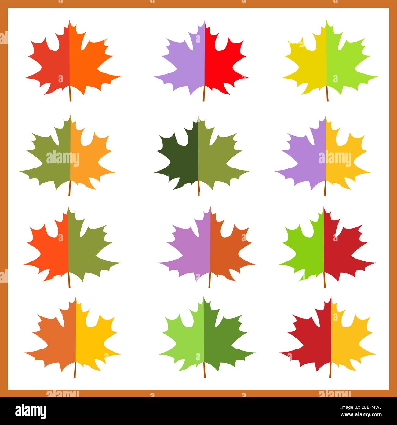 Feuilles d'érable de l'ensemble d'automne, dessin animé de style plat Illustration de Vecteur