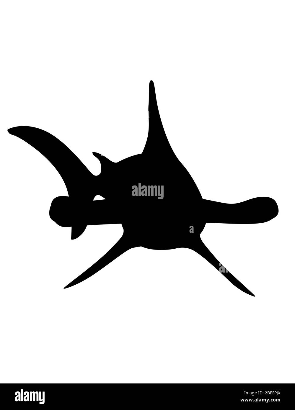 Silhouette noire requin tête de marteau sous-marin animal géant dessin de personnage dessin de dessin animé plat illustration vectorielle isolée sur fond blanc Illustration de Vecteur