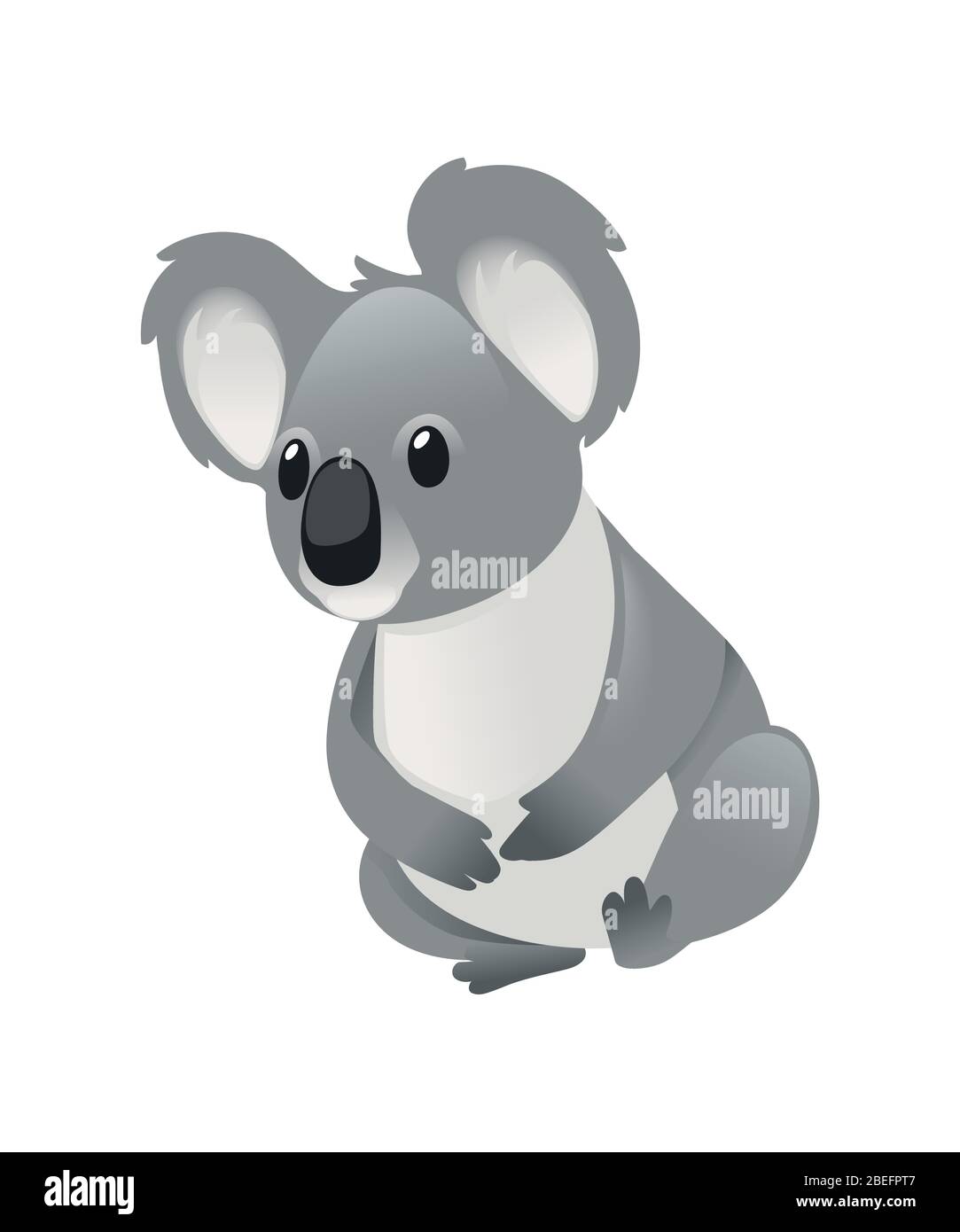 Un joli ours koala gris s'assoit au sol et attend avec impatience le dessin d'animal de caricature illustration plate vectoriel isolée sur fond blanc Illustration de Vecteur