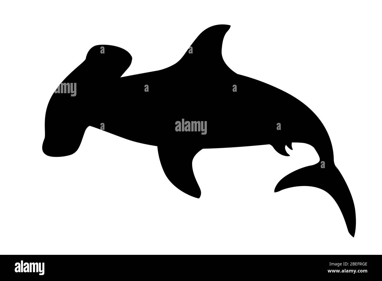 Silhouette noire requin tête de marteau sous-marin animal géant dessin de personnage dessin de dessin animé plat illustration vectorielle isolée sur fond blanc Illustration de Vecteur