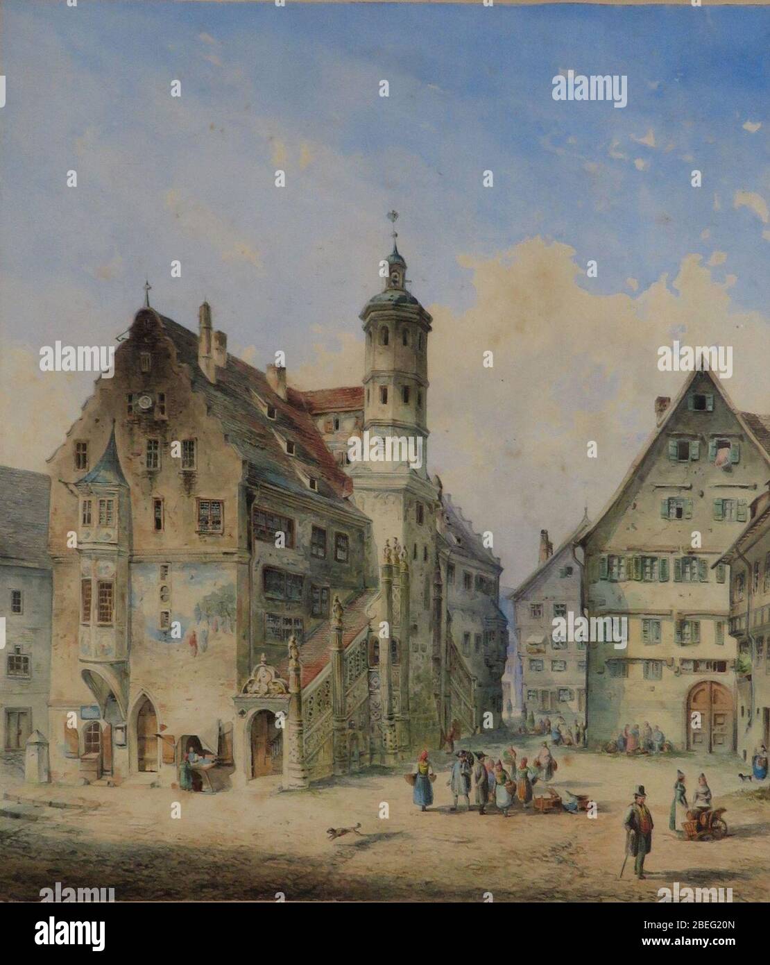 Heinrich Hoffmann - Rathaus der Stadt Nördlingen mit Personenstaffage. Banque D'Images