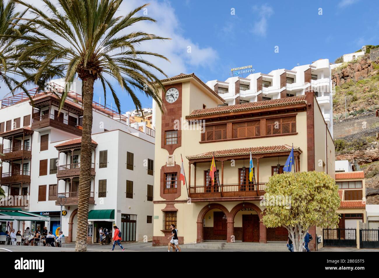 Belle façade principale de l'hôtel de ville colonial à San Sebastian de la Gomera. 15 avril 2019. La Gomera, Santa Cruz de Tenerife Espagne Afrique. TRA Banque D'Images