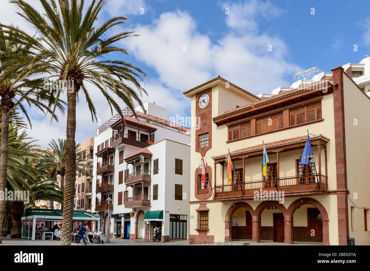 Belle façade principale de l'hôtel de ville colonial à San Sebastian de la Gomera. 15 avril 2019. La Gomera, Santa Cruz de Tenerife Espagne Afrique. TRA Banque D'Images