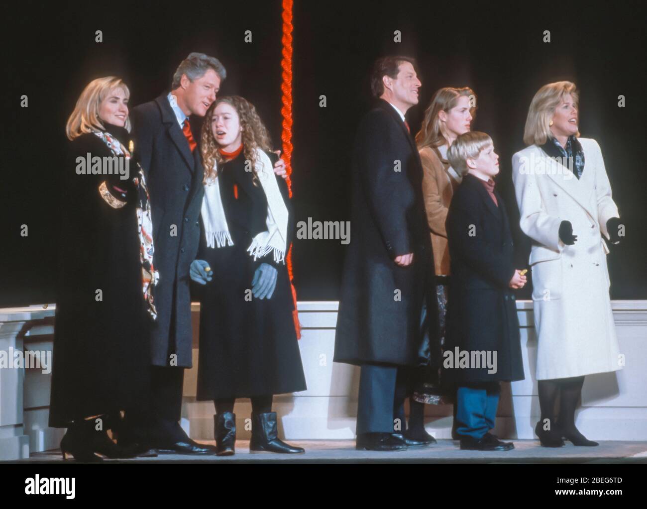 WASHINGTON, DC, États-Unis - 17 JANVIER 1993 : inauguration du président Bill Clinton. Clinton et Gore familles. Banque D'Images