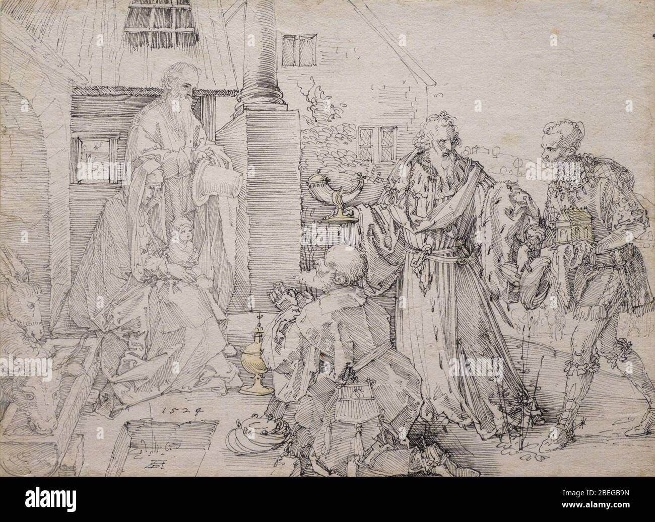 L'adoration des Mages (1524) par Albrecht Dürer (1471 – 1528). Stylo, aquarelle. Banque D'Images