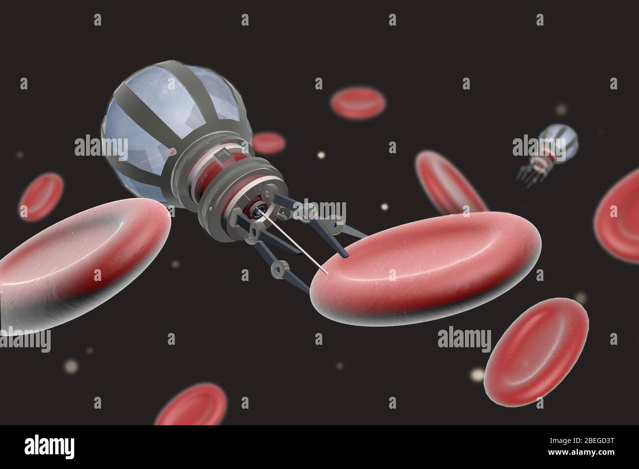 Globules rouges et Nanobot, Illustration Banque D'Images