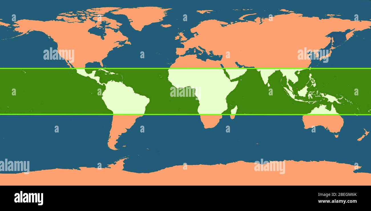 Carte du monde avec zone Tropic Banque D'Images