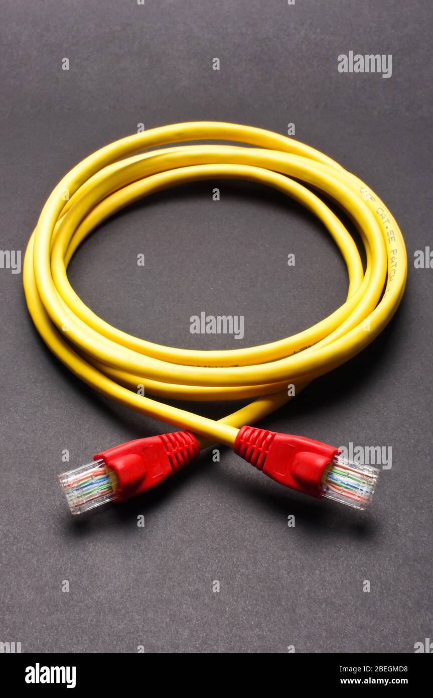 Câble LAN couleur jaune pour connexion Internet Photo Stock - Alamy
