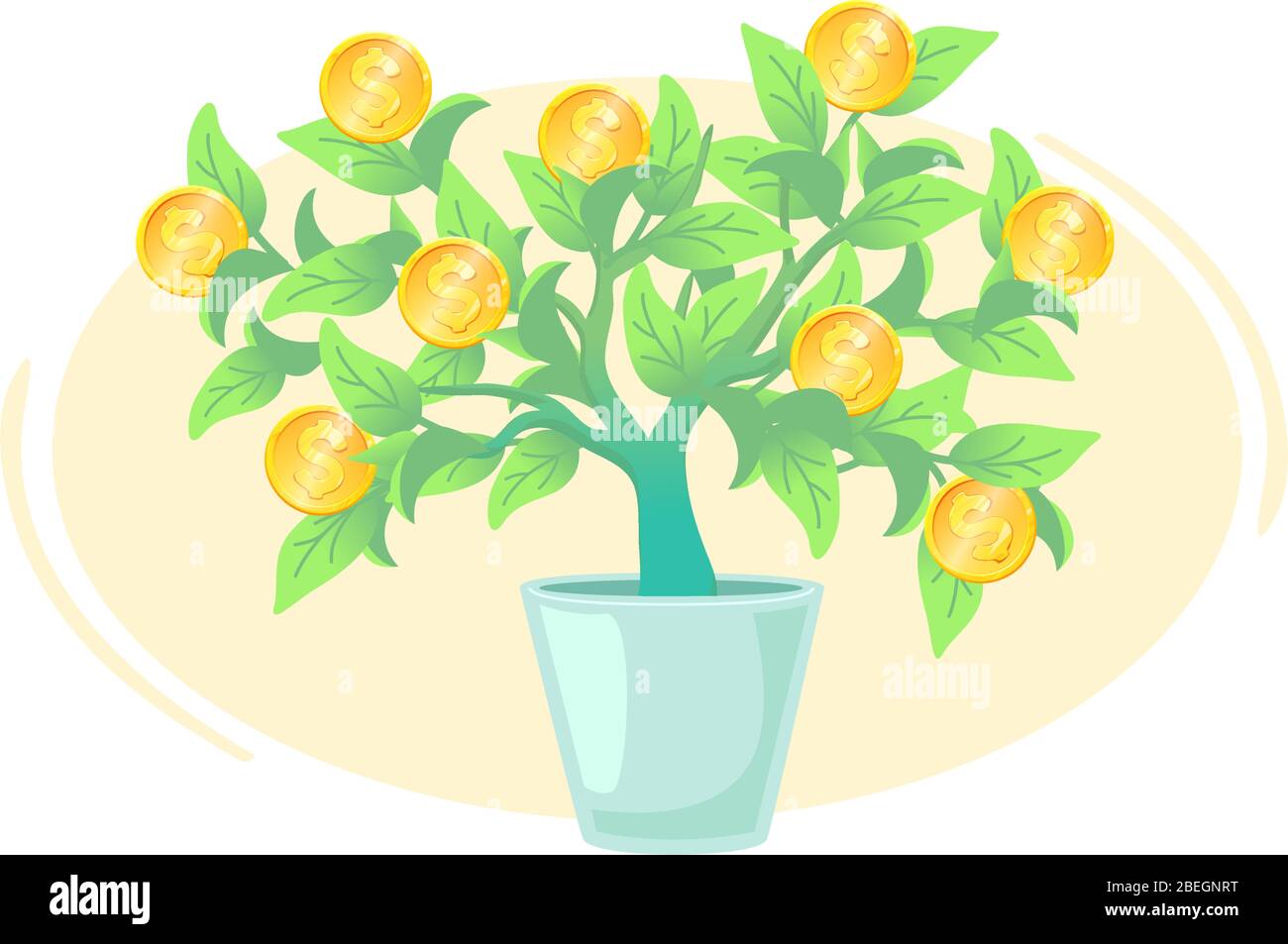 Arbre d'argent dans pot concept d'investissement bancaire. Augmenter l'illustration des bénéfices. Gains, croissance de la réussite commerciale vecteur conception isolé sur fond blanc. Métaphore de l'épargne financière. Illustration de Vecteur