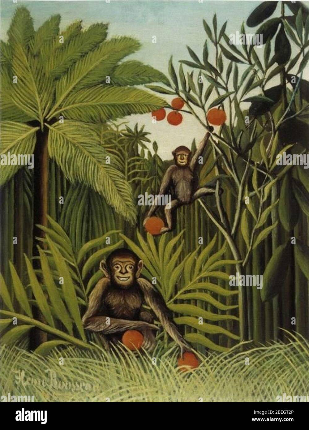 Henri Rousseau - deux Monkeys dans la jungle. Banque D'Images