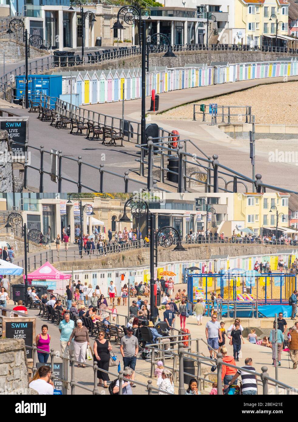 Lyme Regis, Dorset, Royaume-Uni. 13 avril 2020. Météo au Royaume-Uni : Lyme Regis, Dorset, Royaume-Uni. Un lumineux, mais plutôt froid Lyme Regis sur la banque de Pâques lundi de vacances comme le verrouillage du coronavirus continue. Le vent froid et les restrictions de la pandémie COVID-19 permettent aux visiteurs de rester éloignés car les gens sont invités à « s'y rendre, à protéger le NHS et à sauver des vies » pendant les vacances bancaires. Crédit: Celia McMahon/Alay Live News Banque D'Images