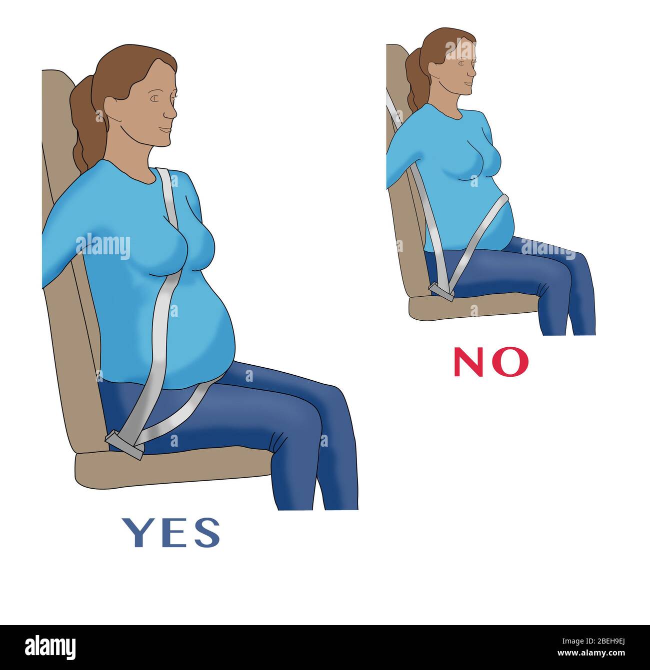 Sécurité de la ceinture de sécurité pour les femmes enceintes, illustration Banque D'Images