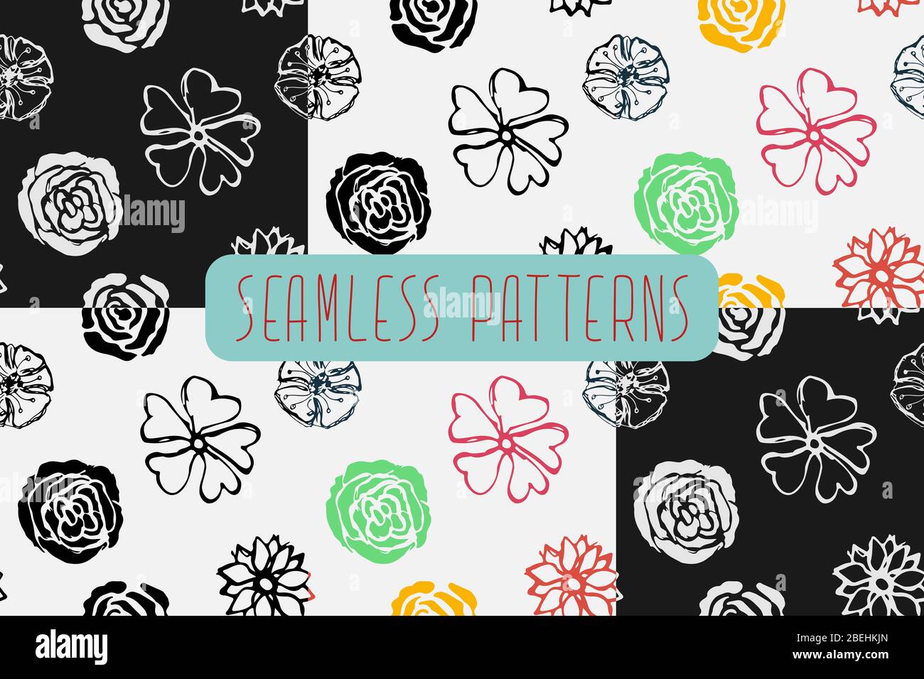 Un motif de fleurs sans couture, dessiné à la main. Illustration de Vecteur