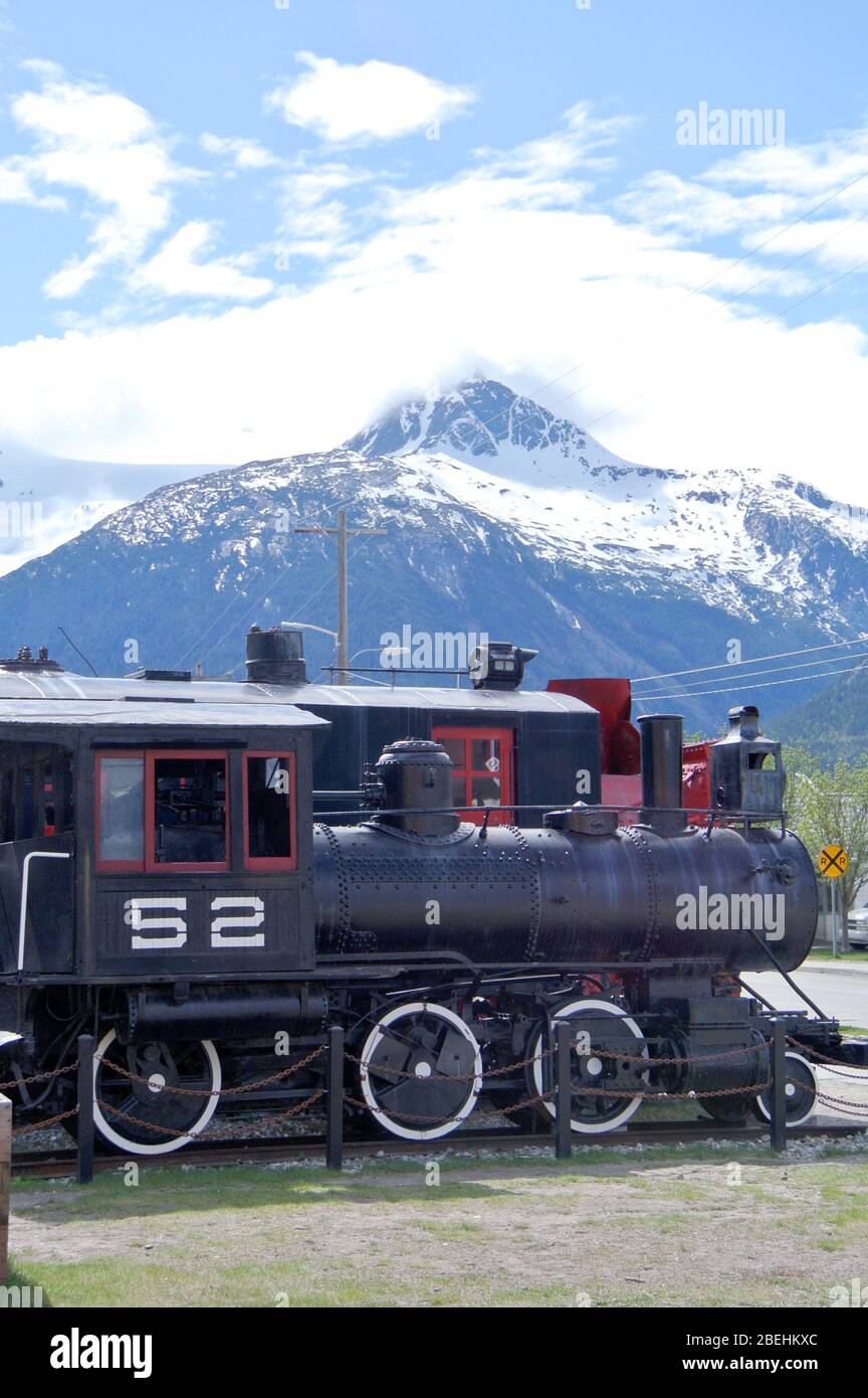 moteur de chemin de fer à passage blanc à skagway, alaska Banque D'Images