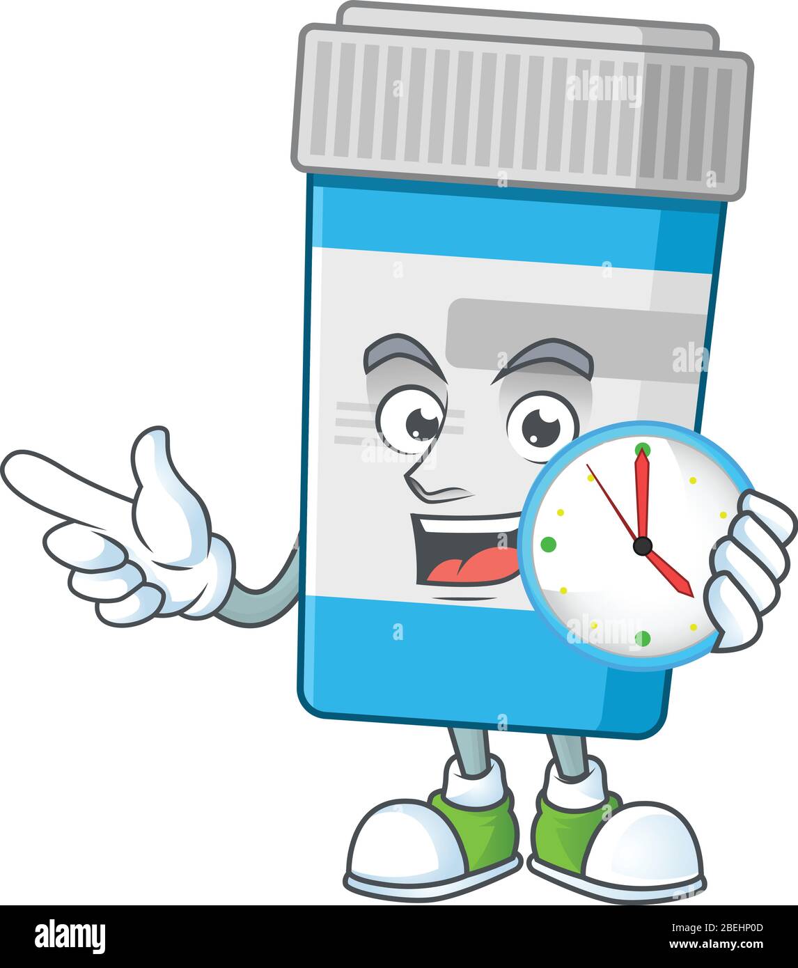 Concept de mascotte pour biberon médical tenant une horloge circulaire Illustration de Vecteur