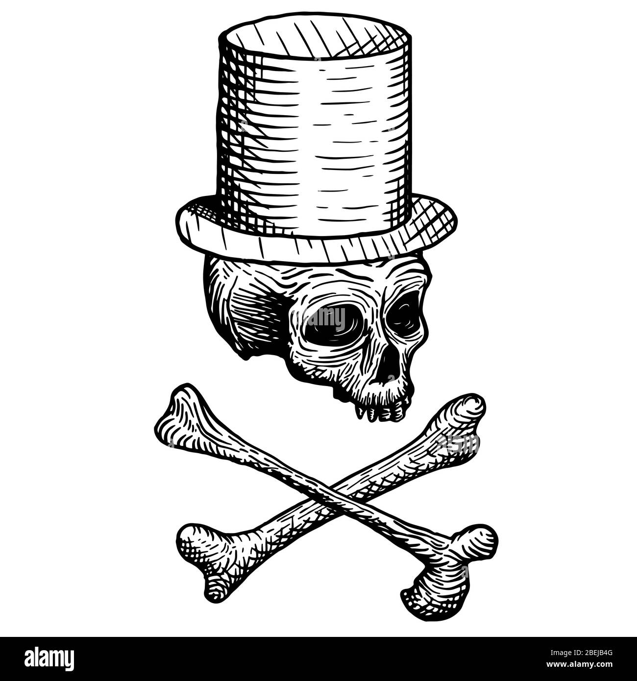 Crâne dessiné à la main d'un homme mort dans un chapeau de tête, avec des os croisés, sur un fond blanc. Illustration vectorielle. Illustration de Vecteur Crâne dessiné à la main d'un homme mort dans un chapeau de tête, avec des os croisés, sur un fond blanc. Illustration vectorielle. Illustration de Vecteur