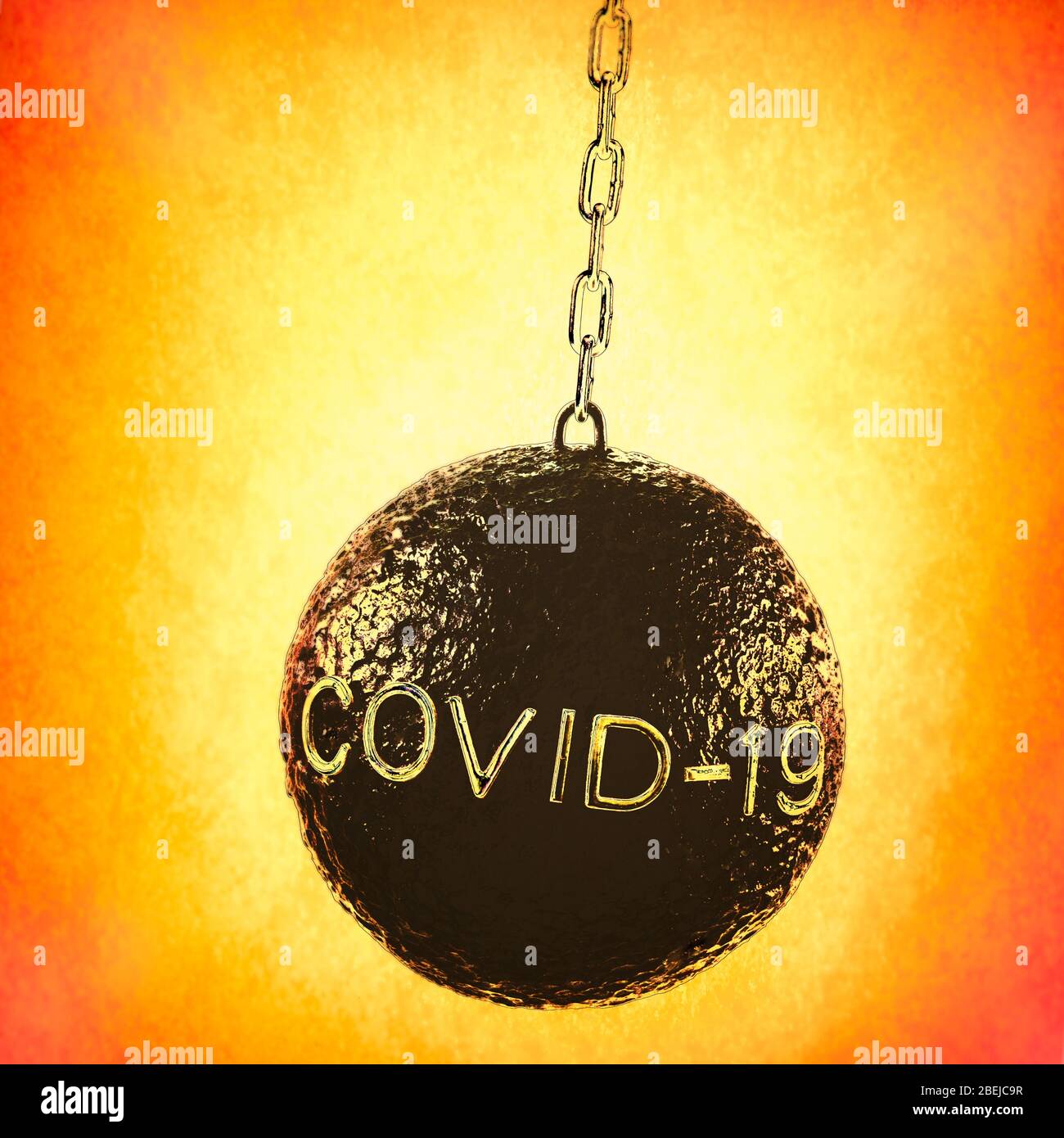 Image conceptuelle présentant une boule de naufrage illustrant l'impact de Coronavirus COVID-19 sur les finances et la santé dans l'économie plus large. Banque D'Images