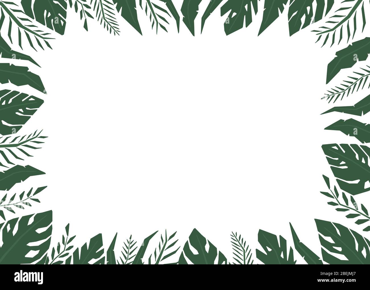 La jungle tropicale laisse la bordure du cadre avec un espace vide pour un texte, un logo ou des conceptions de produit. Vue de dessus. Illustration vectorielle dessinée à la main. Illustration de Vecteur