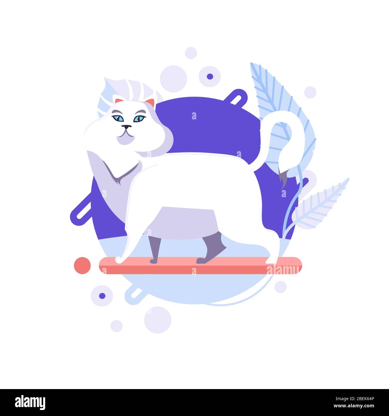 Drôle de dessin animé turc Angora chat debout et à la recherche de quelque chose. Un personnage honoré, un animal de compagnie glorieux. Illustration vectorielle terminée et isolée. Illustration de Vecteur