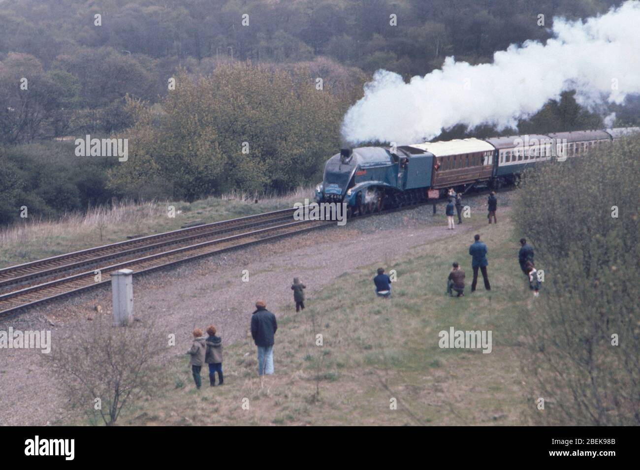 1976, les amateurs de chemins de fer regardaient les trains à vapeur de la ligne principale, Angleterre du Nord, Royaume-Uni Banque D'Images