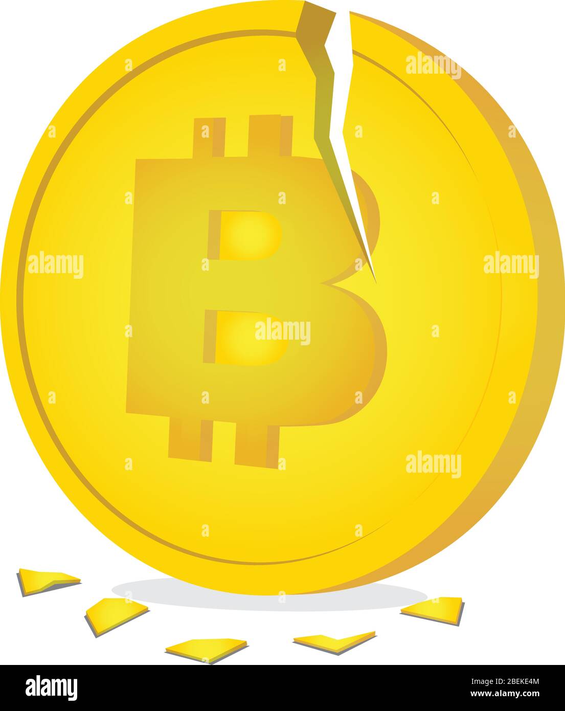 Illustration du Bitcoin de fissure géant. Concept d'affaires de la baisse de la cyptocurrency et le risque d'investir dans la monnaie virtuelle. Illustration de Vecteur