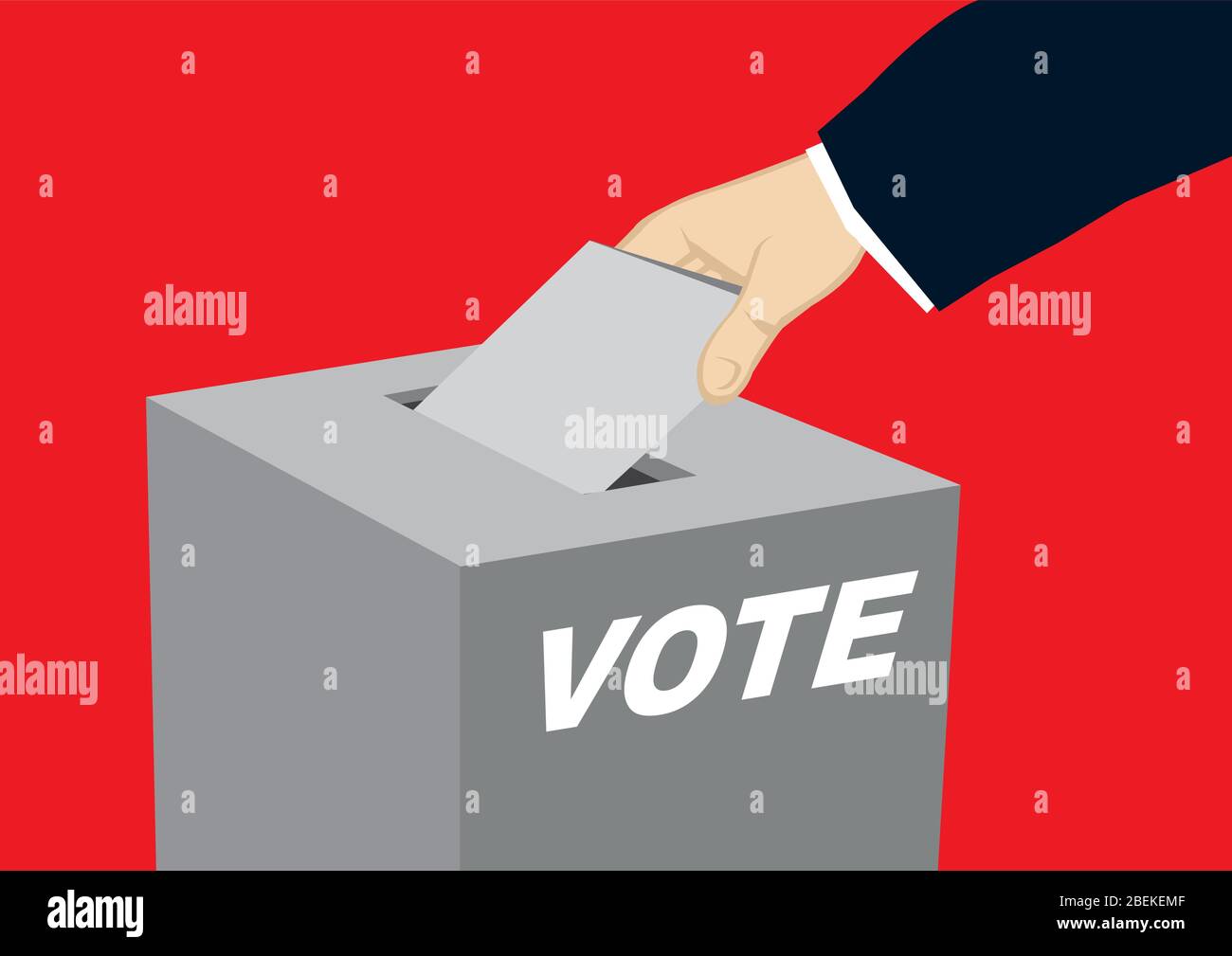 Main tenant le bulletin de vote tomber dans une boîte électorale. Concept de vote. Illustration vectorielle isolée. Illustration de Vecteur