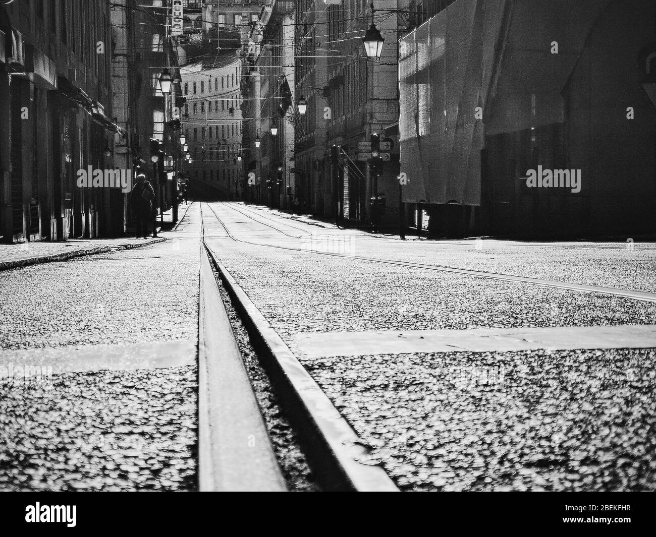 Rue vide Rua da Conceição, à Coronavirus Times, Lisbonne. Avril 2020 Banque D'Images