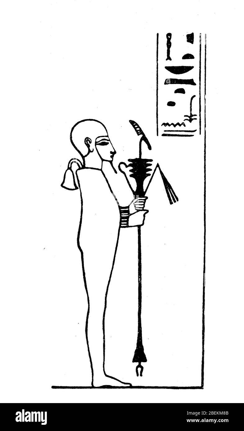 Ptah le sculpteur est l'un des dieux de l'ancienne religion égyptienne / Ptah der Bildner ist einer der Götter der altägyptischen religion, Historisch, numérique amélioration de la reproduction d'un original du XIXe siècle / digitale Reproduktion einer Originalvorlage aus dem 19. Jahrhundert Banque D'Images