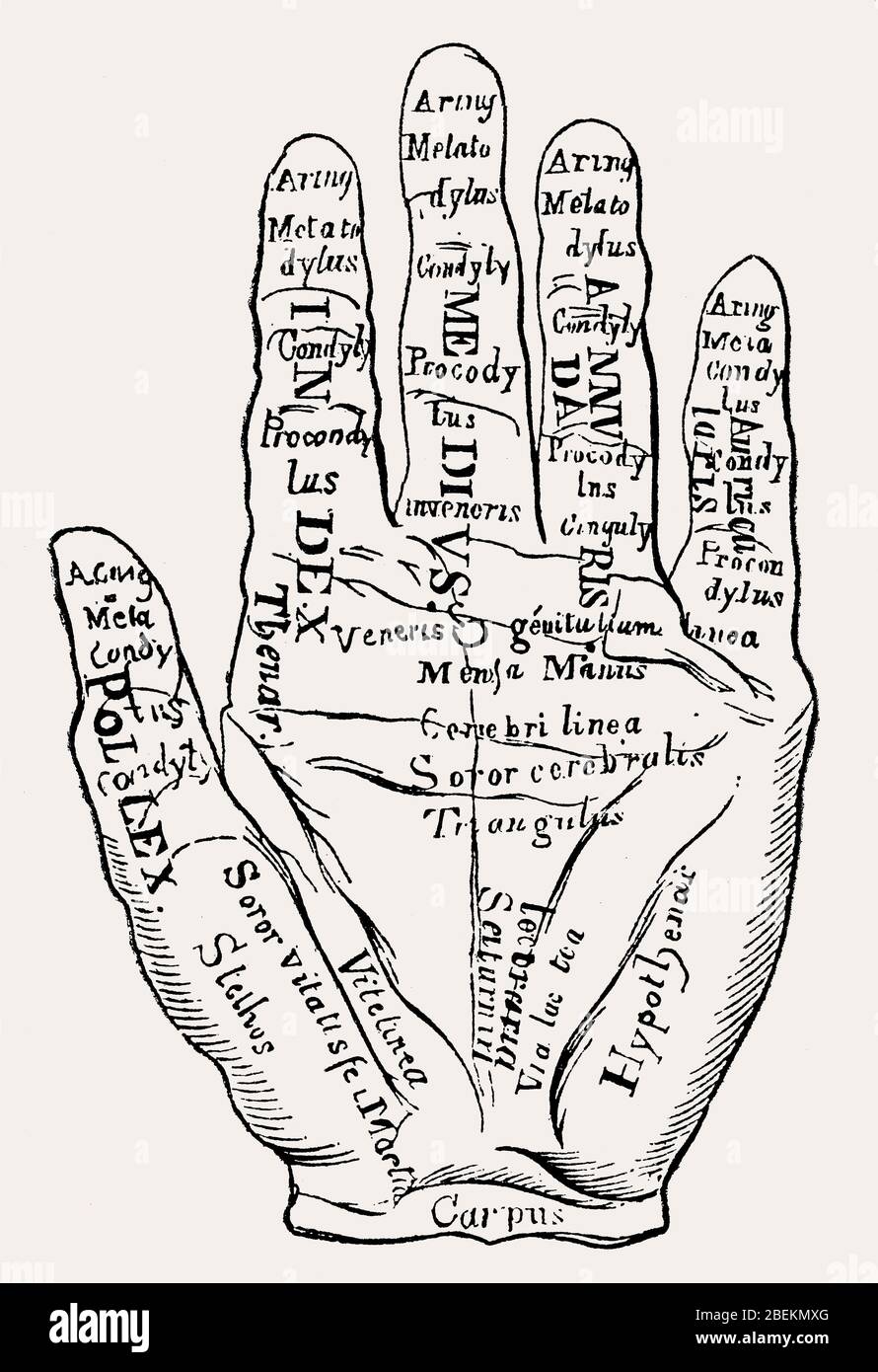 Formule théorique du palmistry au Moyen âge Banque D'Images