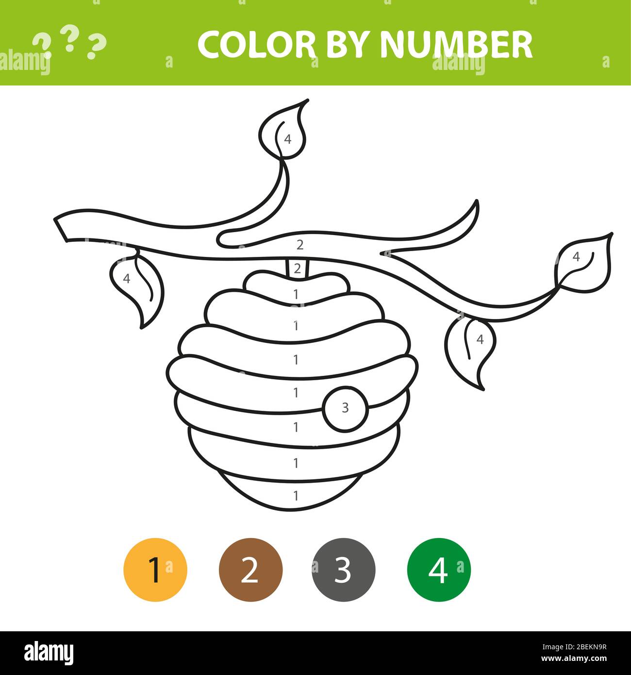 Livre de coloriage pour enfants, ruche d'abeille drôle - couleur par nombres. Jeux éducatifs pour enfants. Colorer l'image par numéro. Illustration de Vecteur