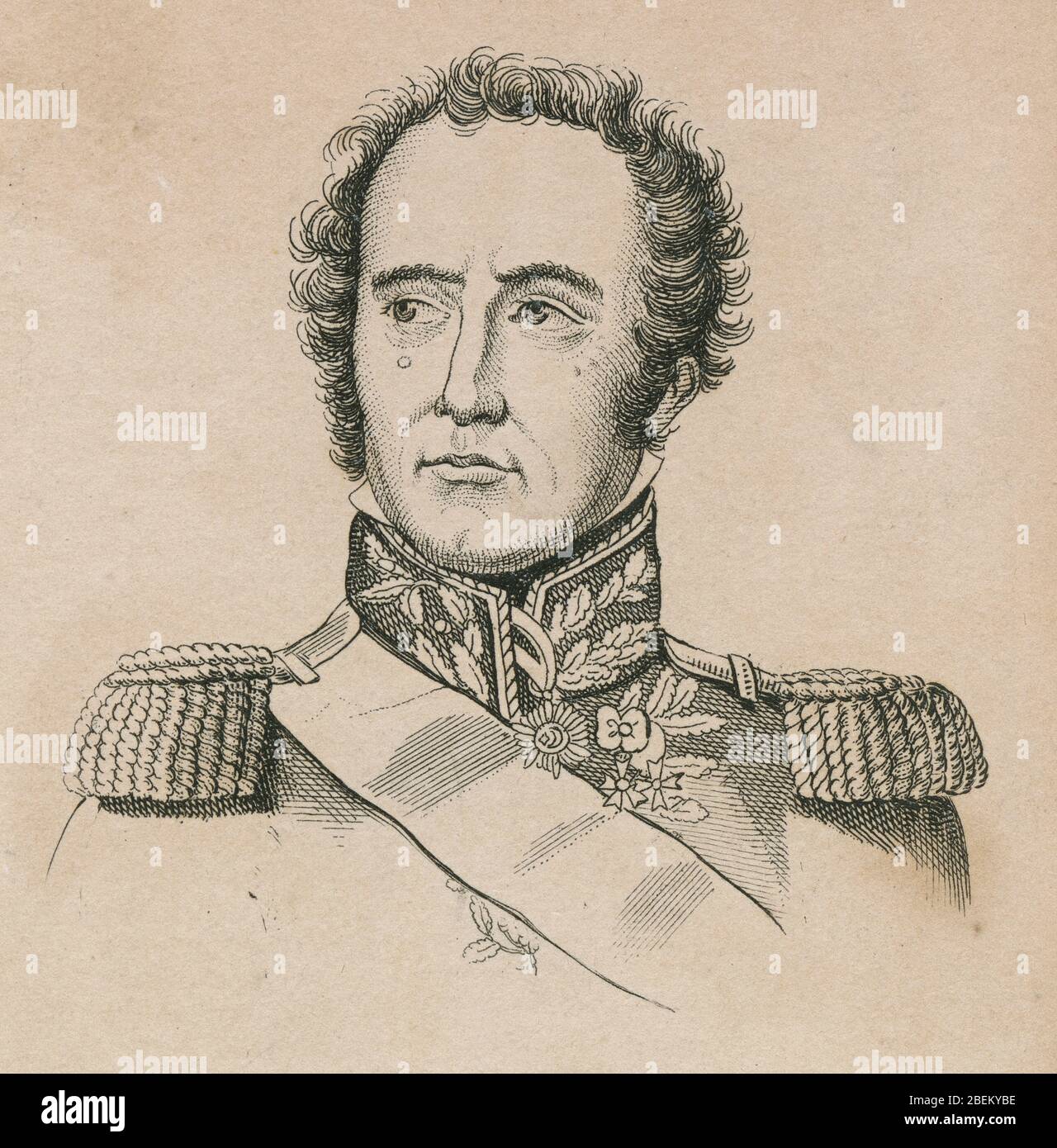 Gravure ancienne, Maximilien Sébastien Foy. Maximilien Sébastien Foy (1775-1825) était un chef militaire français, homme d'État et écrivain. SOURCE: GRAVURE ORIGINALE Banque D'Images