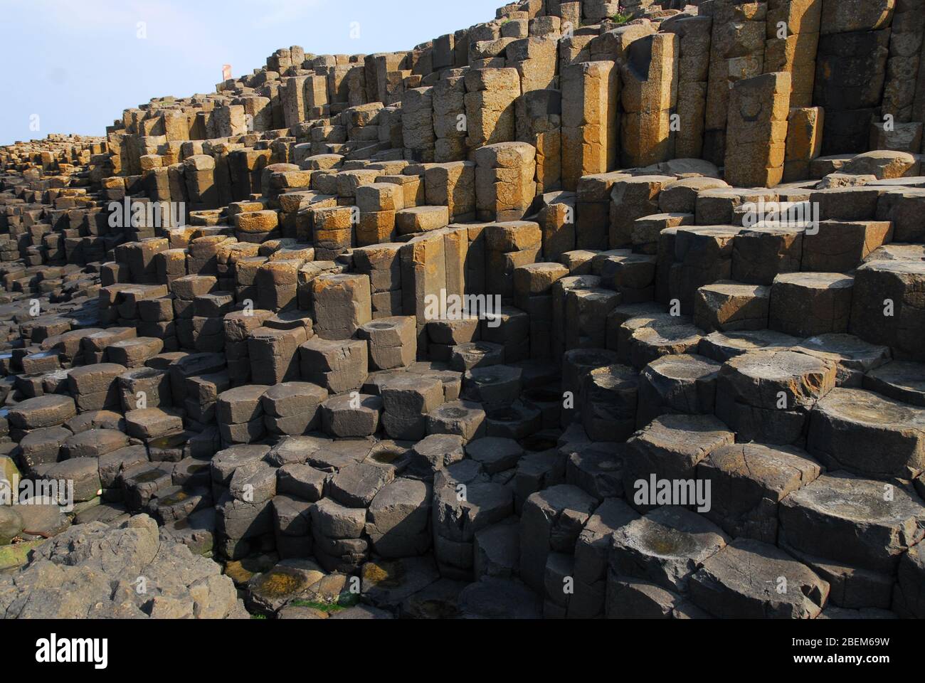 Composition horizontale des pierres à Giant's Causeway, Antrim Coast, Irlande du Nord, Royaume-Uni Banque D'Images