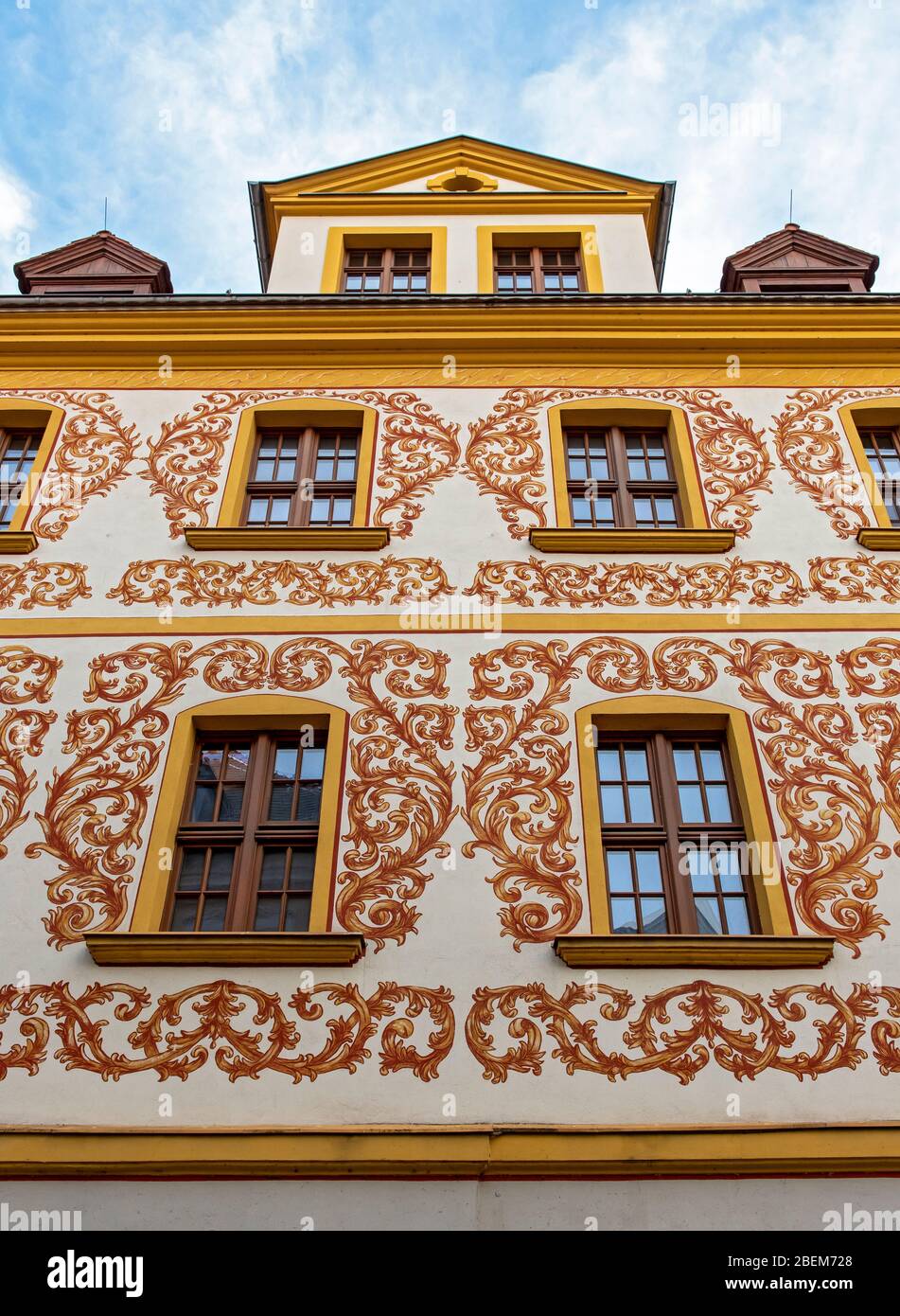 Maison avec façade peinte à Neißstraße 20, Görlitz (Goerlitz), Allemagne Banque D'Images
