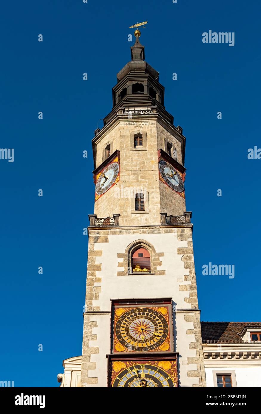 Ancienne Hôtel de Ville (Altes Rathaus) Tour avec horloge de phase de Lune, Görlitz (Goerlitz), Allemagne Banque D'Images
