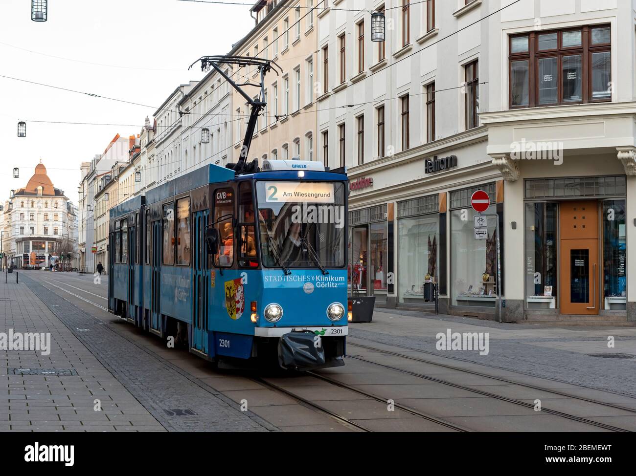 Tramway sur Berliner Str., Görlitz (Goerlitz), Allemagne Banque D'Images