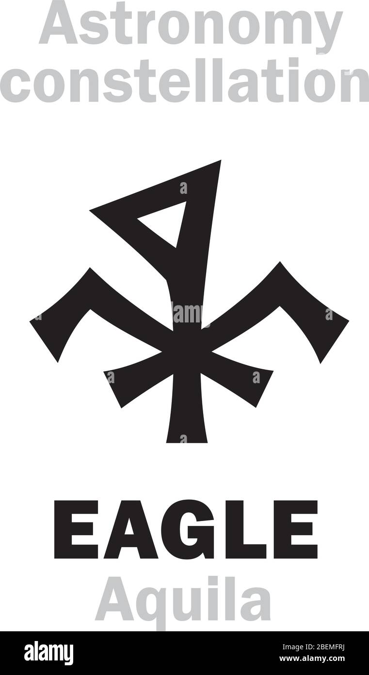 Astrologie Alphabet: EAGLE (Aquila), constellation de l'hémisphère Nord. Caractère astrologique, signe hiéroglyphique, symbole mystique. Illustration de Vecteur