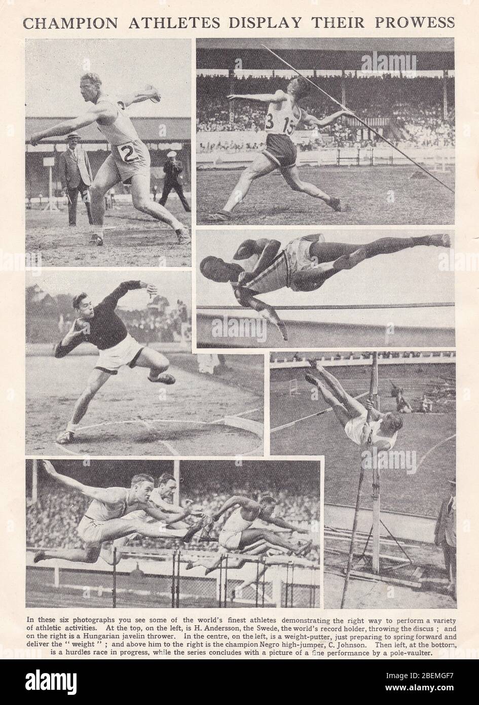 Photos noir et blanc vintage des athlètes de champion des années 1930 - Harald Andersson, Cornelius Cooper 'Conny' Johnson. Banque D'Images