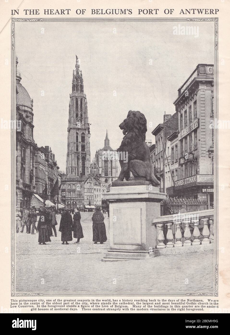 Photo noir et blanc vintage des années 1930 d'Anvers, Belgique. Banque D'Images