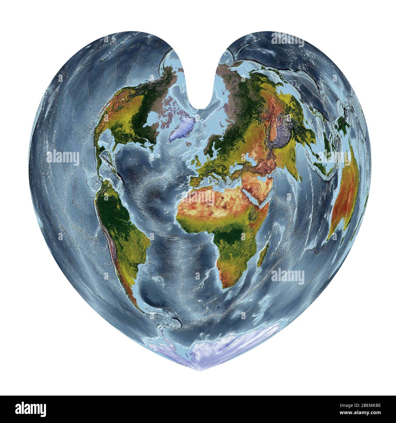 Carte du monde montrant la couverture terrestre et le relief ombré avec un style naturel et un ombrage de relief des océans. Projection bonne. Banque D'Images