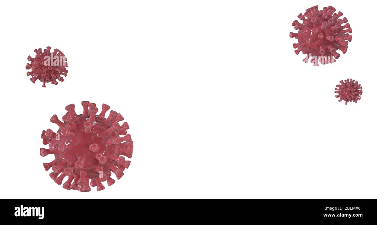 Illusoire de virus. Coronavirus, COVID-19, virus corona, SRAS-COV-2, contexte du concept de pandémie pour la santé, conception médicale. Rendu en relief du coronavirus isolé sur fond blanc. CopySpace. Banque D'Images