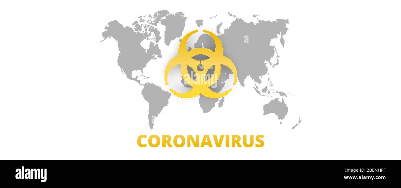 Antécédents de coronavirus du signe de biodanger au-dessus du monde. Avertissement concept de quarantaine covid-19 Illustration de Vecteur