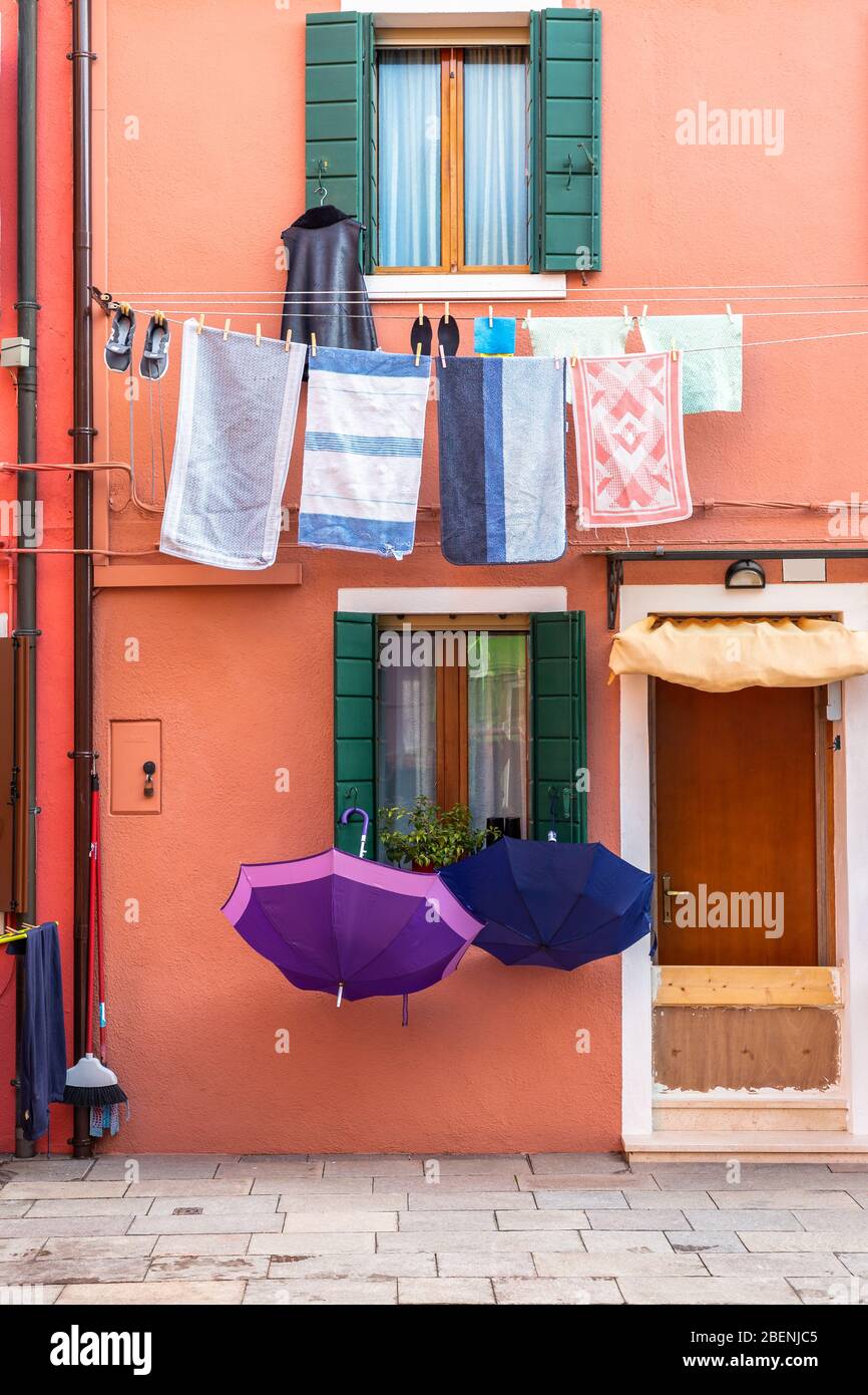 Maison à Burano, Venise après l'inondation Banque D'Images