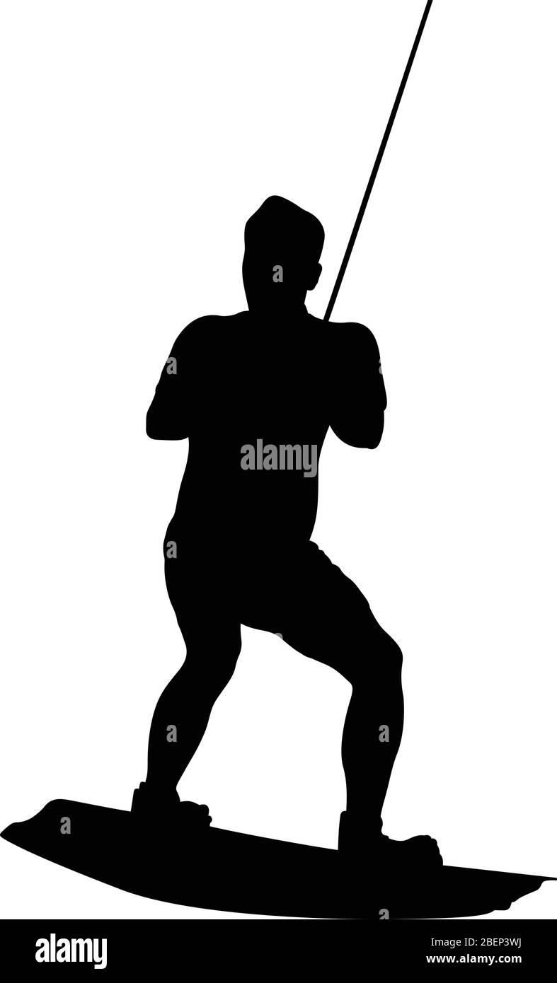 athlète masculin sur le planche à wakeboard dans le sport de planche à wakeboard silhouette noire Illustration de Vecteur