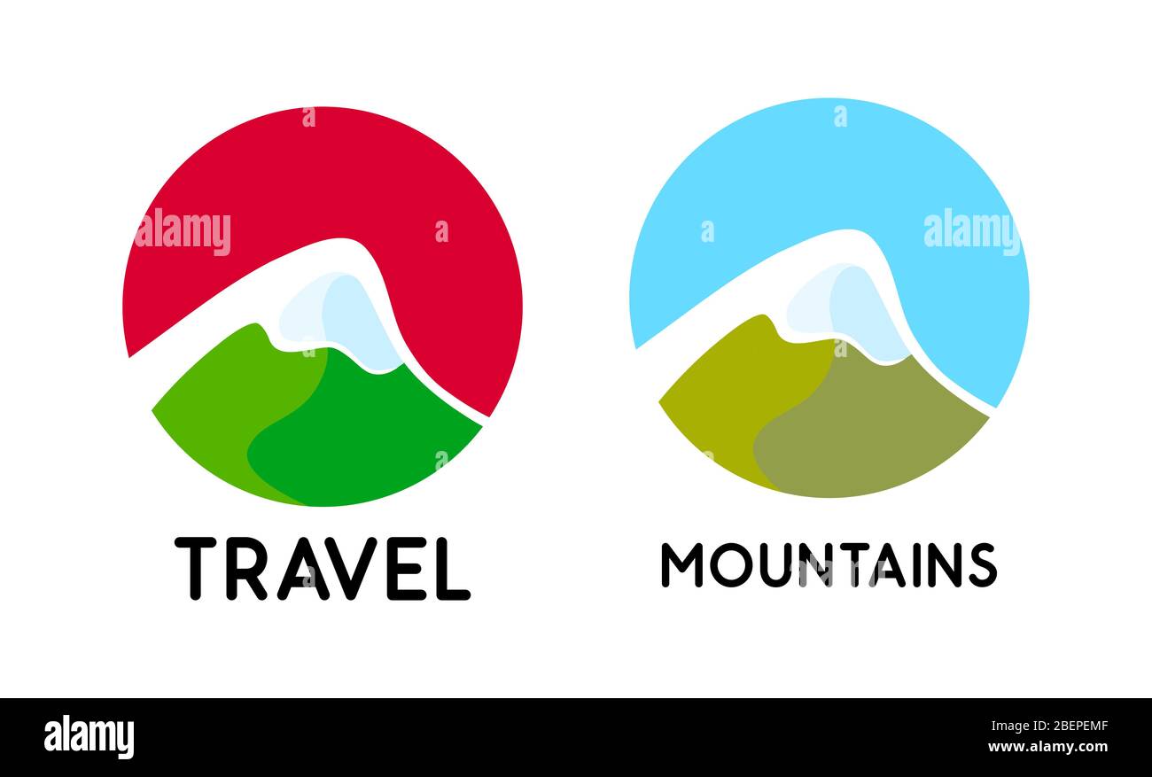 Logo des montagnes italiennes isolé sur fond blanc. Ensemble d'emblèmes vectoriels avec les Alpes italiennes. Illustration de Vecteur