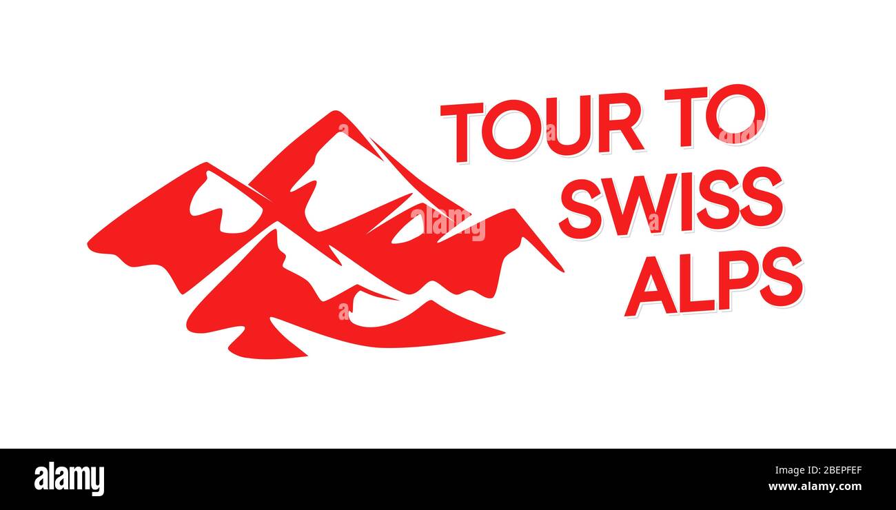 Logo rouge des montagnes alpines suisses isolé sur fond blanc. Vector Emblem avec les Alpes de Suisse. Illustration de Vecteur