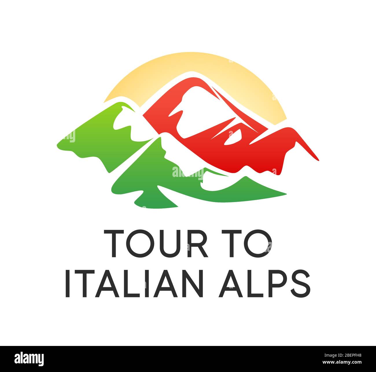 Alpes italiennes Emblem - logo pour une visite des montagnes alpines en Italie. Vector Sign avec montagnes dans les couleurs du drapeau national italien sur fond blanc Illustration de Vecteur