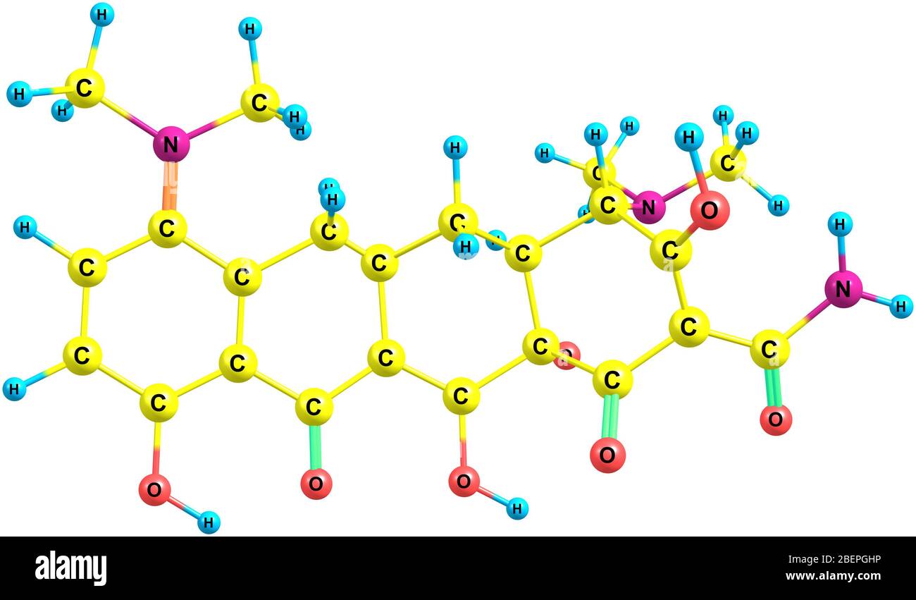 Minocycline ou Minocin est un antibiotique à action prolongée utilisé pour traiter des infections telles que la maladie de Lyme, l'Anthrax, la peste bubonique, la syphilis et le choléra Banque D'Images