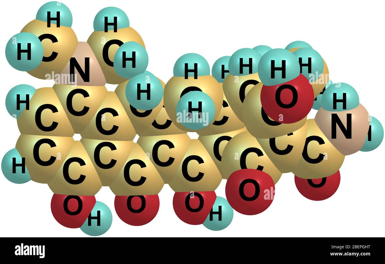 Minocycline ou Minocin est un antibiotique à action prolongée utilisé pour traiter des infections telles que la maladie de Lyme, l'Anthrax, la peste bubonique, la syphilis et le choléra Banque D'Images