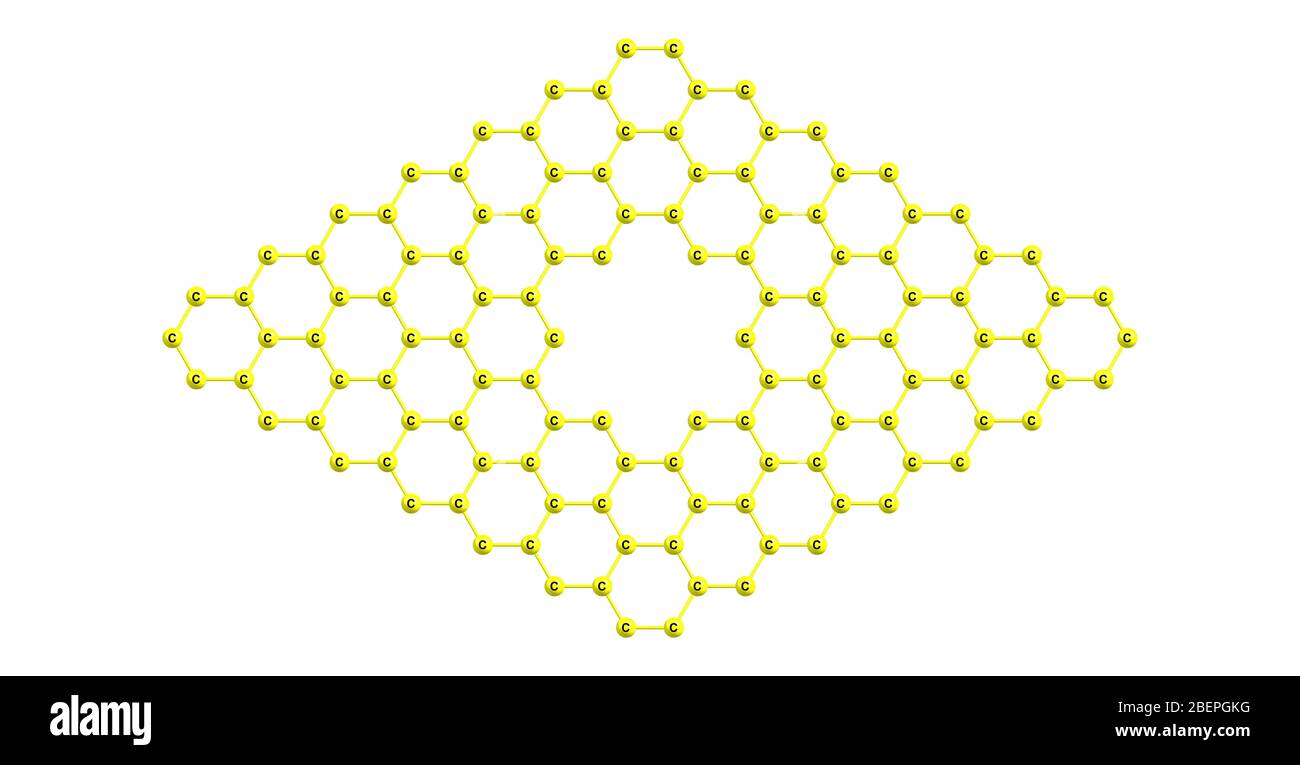 Pore dans le graphène qui est une allotrope de carbone sous forme d'un réseau hexagonal à deux dimensions et à l'échelle atomique dans lequel un atome forme chaque sommet Banque D'Images