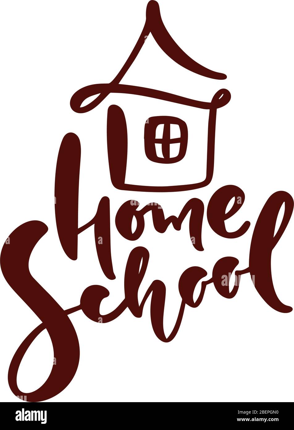 Concept du logo de la scolarité à domicile. Vector Home School calligraphie texte lettrage et icône de maison. Pour étudier à la maison en ligne. Emblème d'illustration de Illustration de Vecteur